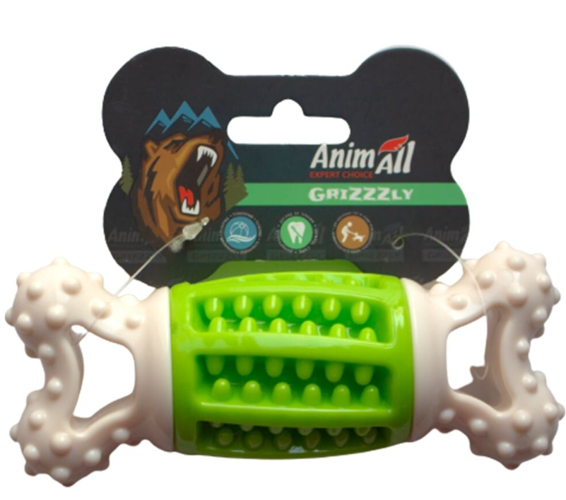 AnimAll GrizZzly 9918 Іграшка для тварин кістка-зубочистка, green/white