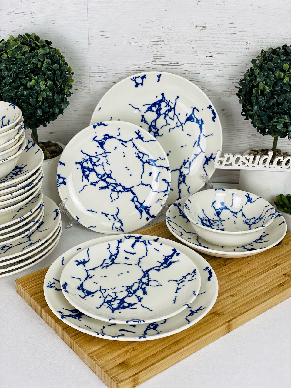 Порцеляновий сервіз на 6 персон 24 предмети TEMP5.M.S TULU KL24-marble BLUE