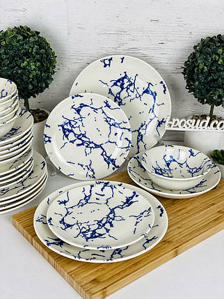Порцеляновий сервіз на 6 персон 24 предмети TEMP5.M.S TULU KL24-marble BLUE, фото 1