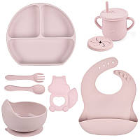Набор детской посуды на присоске 2Life Y26 из 7 предметов Розовый (v-11347) UP, код: 8290564