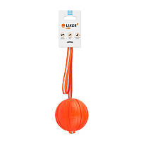 Мячик LIKER Line 9 9 см оранжевый для собак крупных пород на ленте 6288 (4823089303987) UP, код: 7541108