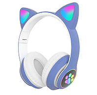 Беспроводные Bluetooth наушники с ушками Cat Ear VZV-23M 7805 LED Синие UP, код: 8397226