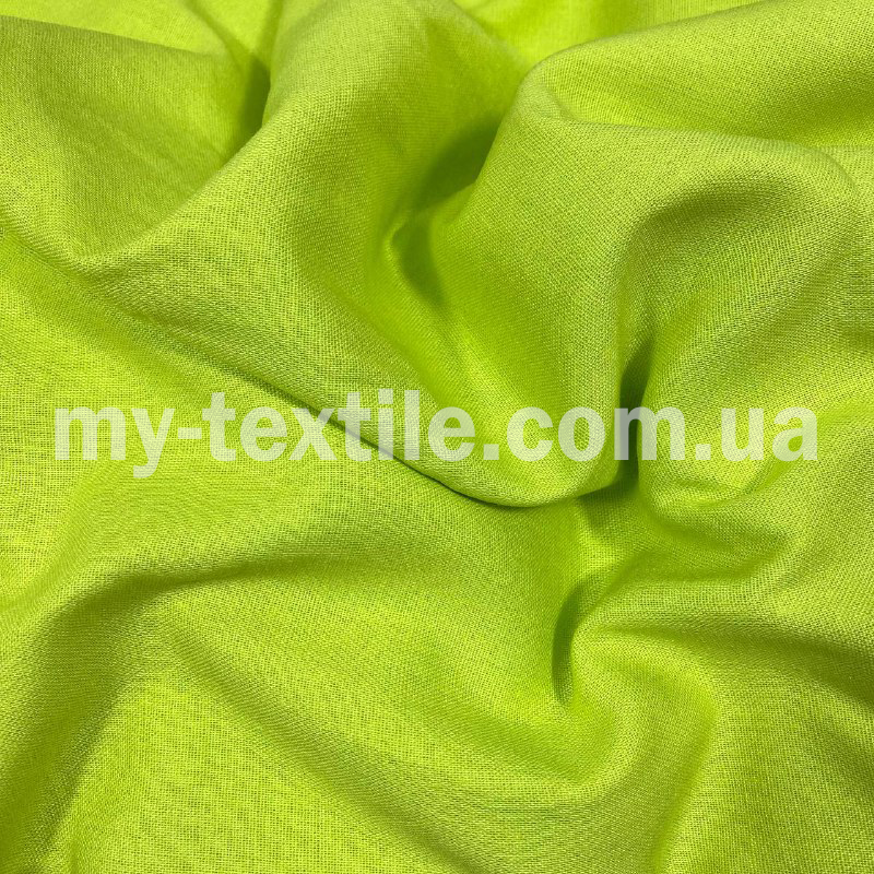 Лляна тканина однотон натуральна бавовна з віскозою 140 см Салатово-жовтий, фото 1