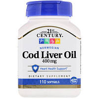 Жир из печени трески 21st Century Norwegian Cod Liver Oil 110 Softgels UP, код: 7517395