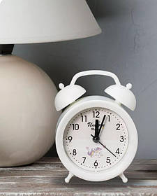 Настільний кварцовий будильник на батарейці АА 9х8х3, годинник-будильник Білий