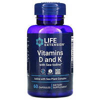 Витамин D3 и K с йодом Life Extension (Vitamins D3 and K with sea-iodine) 5000 МЕ/2100 мкг/1000 мкг 60 капсул