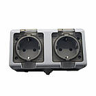 Розетка подвійна із заземленням і кришкою 16 А, IP54 сірий