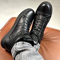 Мужские черные кожаные кеды с утеплением Niagara_brand 7797