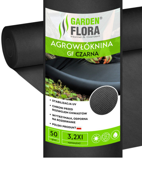 Агроволокно Garden Flora Чорне 50 г/м2 1.07м 100м. Польща агроволокно для мульчування агротканина для городу