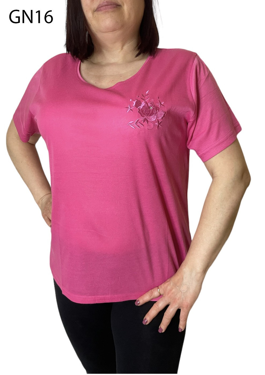 Футболка жіноча з вишивкою, В'єтнам. Розміри напівбатал М, L, XL, 2XL, 3XL (50-58)
