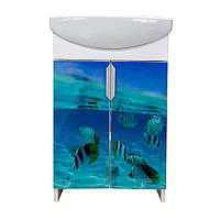 Тумба Mikola-M Plastics 5.0 Мир моря под стеклом с умывальником 50 см IN, код: 6656633