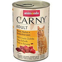 Влажный корм для взрослых кошек Animonda Carny Adult говядина курица и утиные сердца 400 г (4 DH, код: 7995003