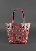 Кожаная плетеная женская сумка Пазл L бордовая Krast BlankNote NX, код: 8132124