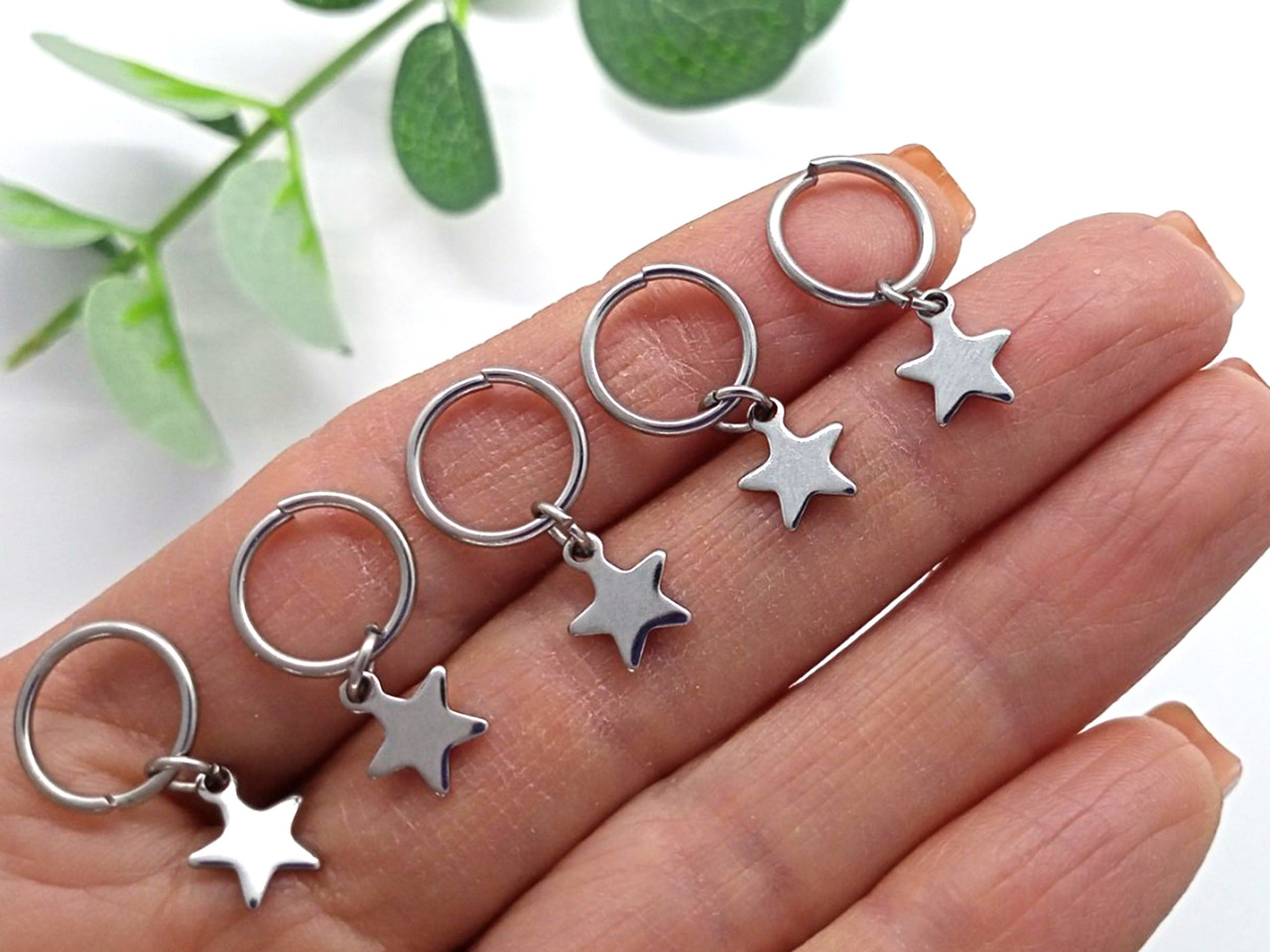 Пірсинг для волосся — Сталеві зірочки, набір (5 шт.), неірж сталь, фото 1