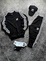 Весняний спортивний комплект Adidas Black світшот штани штани футболка блайзер шкарпетки Адидас чорний двухнить лампаси унісекс, фото 3
