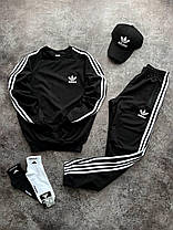 Весняний спортивний комплект Adidas Black світшот штани штани футболка блайзер шкарпетки Адидас чорний двухнить лампаси унісекс, фото 6