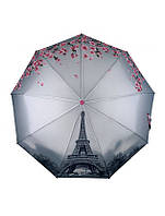 Зонт женский полуавтомат TheBest 544 на 9 спиц с Эйфелевой башней и цветами 97 см Серо-розовы BM, код: 8138223