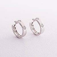 Серебряные серьги - кольца Клевер с фианитами 123262 Оникс NX, код: 7739409
