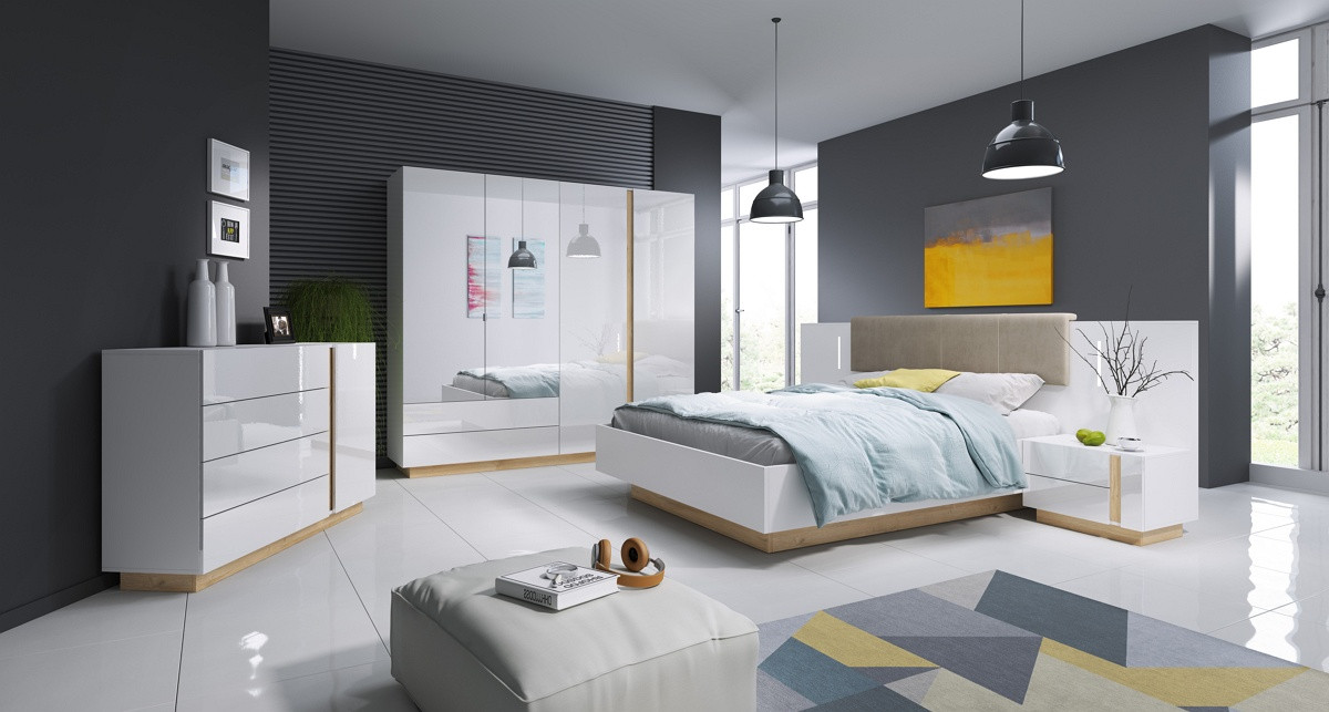 Спальня комплект з ЛДСП Arco (Marco) Perfect Home Білий глянець/Дуб грандсон, фото 1