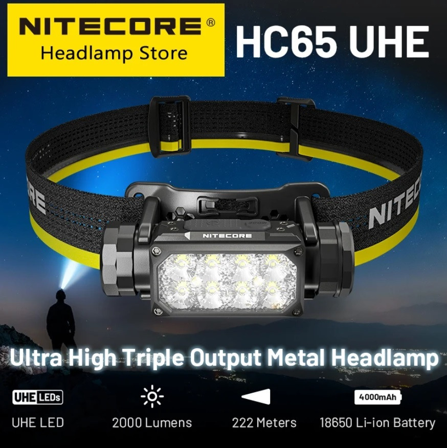 Налобний ліхтар Nitecore HC65 UHE + Кейс (2000LM, UHE LED, USB-C, Акумулятор 4000mAh 18650, RED Light)