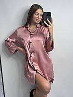 Шелковая рубашка размер S удлиненная розовая пудра, женская сатиновая рубашка на пуговицах для дома и отдыха