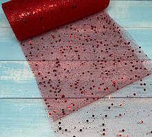 Фатин з блискітками -Червоний, ширина 15 см, метр, Червоний