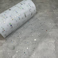 Фатин -срібляста кнопка, ширина 15 см, колір білий, 1 метр, арт 016559, Білий