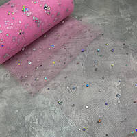 Фатин -срібляста кнопка, ширина 15 см, колір рожевий, 1 метр, арт 016560, Рожевий