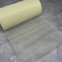 Фатин з дрібними блискітками, ширина 15 см, колір молочний, 1 метр, арт 016565, Молочний