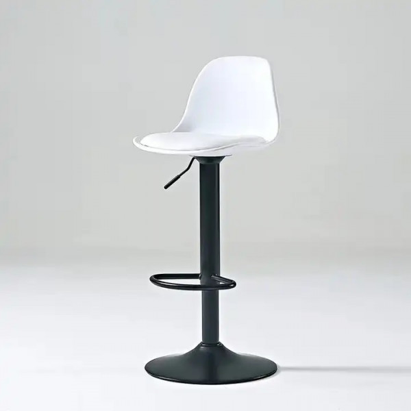 Стілець барний високий СДМ-Груп Тау Н, подушка шкірозамінник, колір білий з чорною ніжкою, фото 1