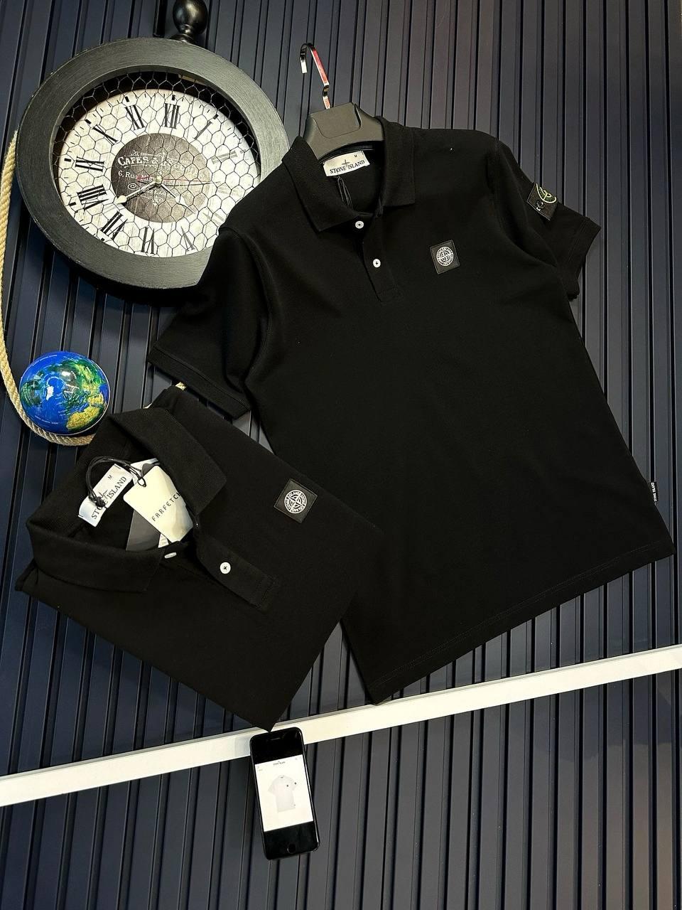 Літня чоловіча футболка Stone Island Black футболка чорна стон айленд Туреччина принт на грудях і плечі компас
