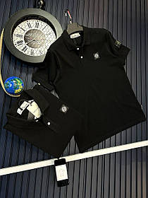 Літня чоловіча футболка Stone Island Black футболка чорна стон айленд Туреччина принт на грудях і плечі компас