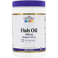Рыбий жир Омега-3 1000 мг 21st Century 300 мягких таблеток (CEN22921) NB, код: 1772626