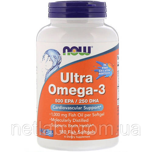 Ультра Омега 3 і Вітамін D, Ultra Omega 3-D, Now Foods, 180 Гелевих ...