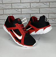 Nike мужские летние кроссовки черные с красными вставками сетка - кожа качество на каждый день!