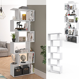 Підлогова вертикальна полиця для книг і квітів Стелаж книжковий відкритий високий на 6 комірок у формі змійки 70 см