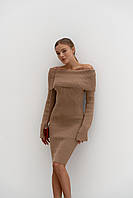 Женское модное платье по фигуре с открытыми плечами вязка хлопок Dmm464