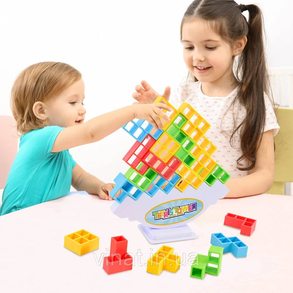 Настільна сімейна гра Балансир Tetra Tetris Tower Балансуюча башта 64 блоків, фото 1