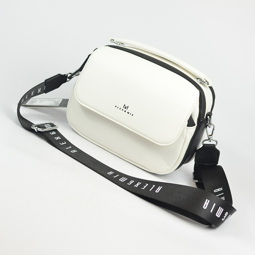 Чорно-біла жіноча маленька сумка клатч через плече, Молодіжна сумочка крос-боді на три відділення з ручкою