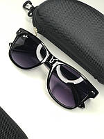 Сонцезахисні окуляри з темно-фіолетовою лінзою Ray Ban Wayfarer Унісекс Чорні глянсові