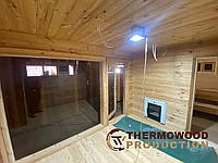 Modulares Badehaus 7,0 x 2,7 m mit Panoramafenstern, hergestellt von Thermowood Production. Video
