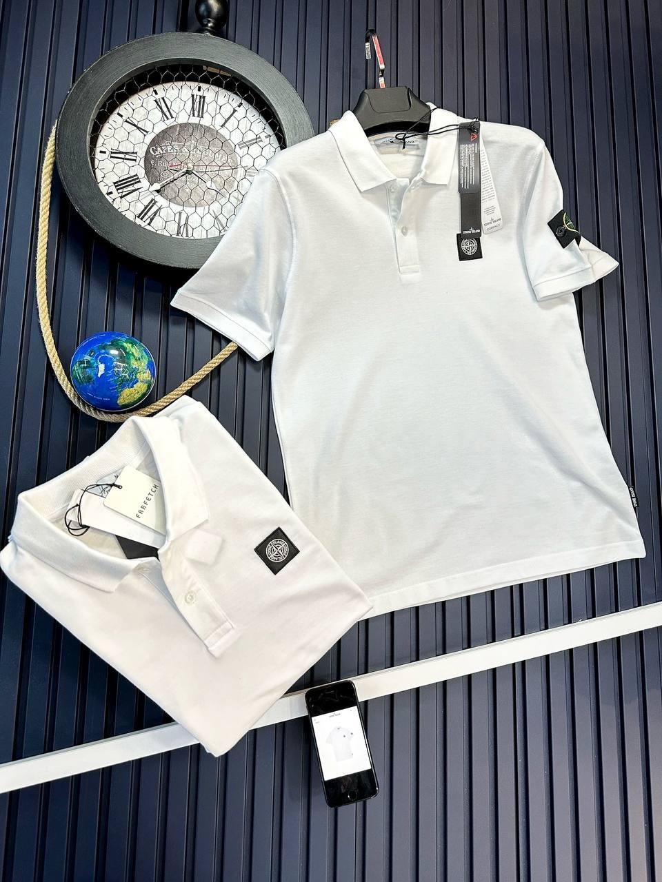 Літня чоловіча футболка Stone Island White футболка біла стон айленд Туреччина принт на грудях і плечі компас
