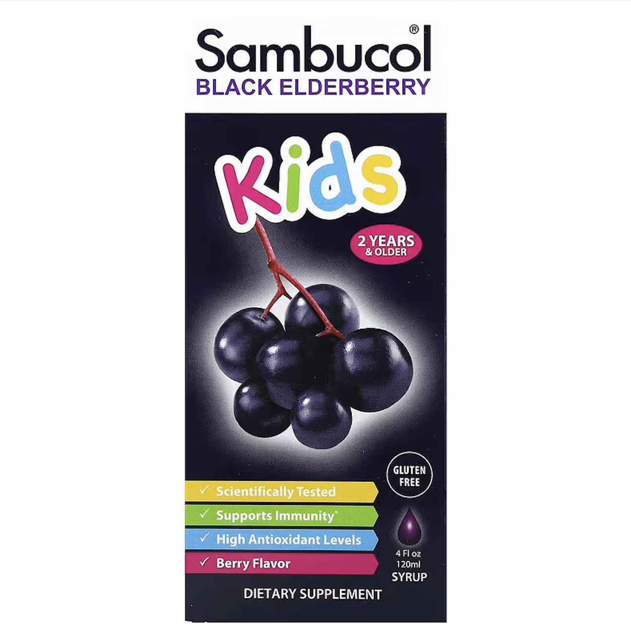 Sambucol, Kids, сироп із чорною бузиною, для дітей від 2 років, ягідний смак, 120 мл
