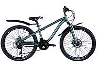 Хит! Горный велосипед для бездорожья и города 24" Discovery FLINT AM DD 2024 зелено-серебристый