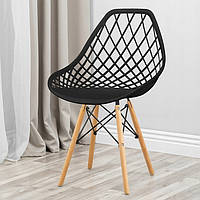 Сучасний ажурний пластиковий стілець для вітальні, кухні та їдальні, чорний