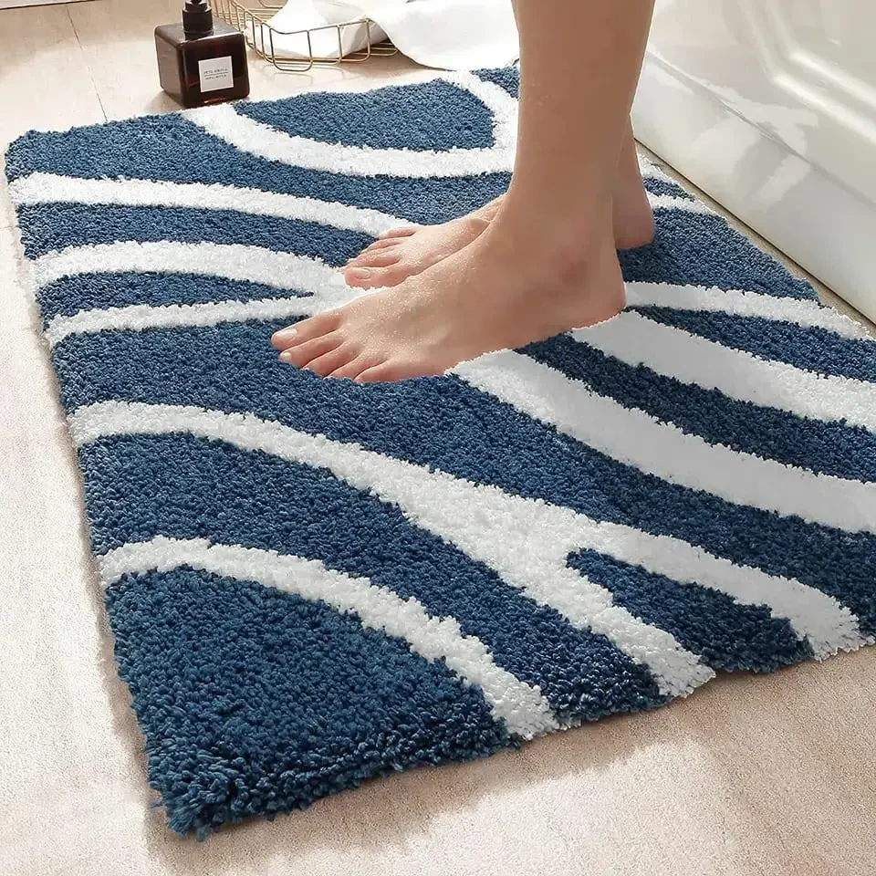 Килимок у ванну з ворсом 40х60 см v25 зебра синя, фото 1