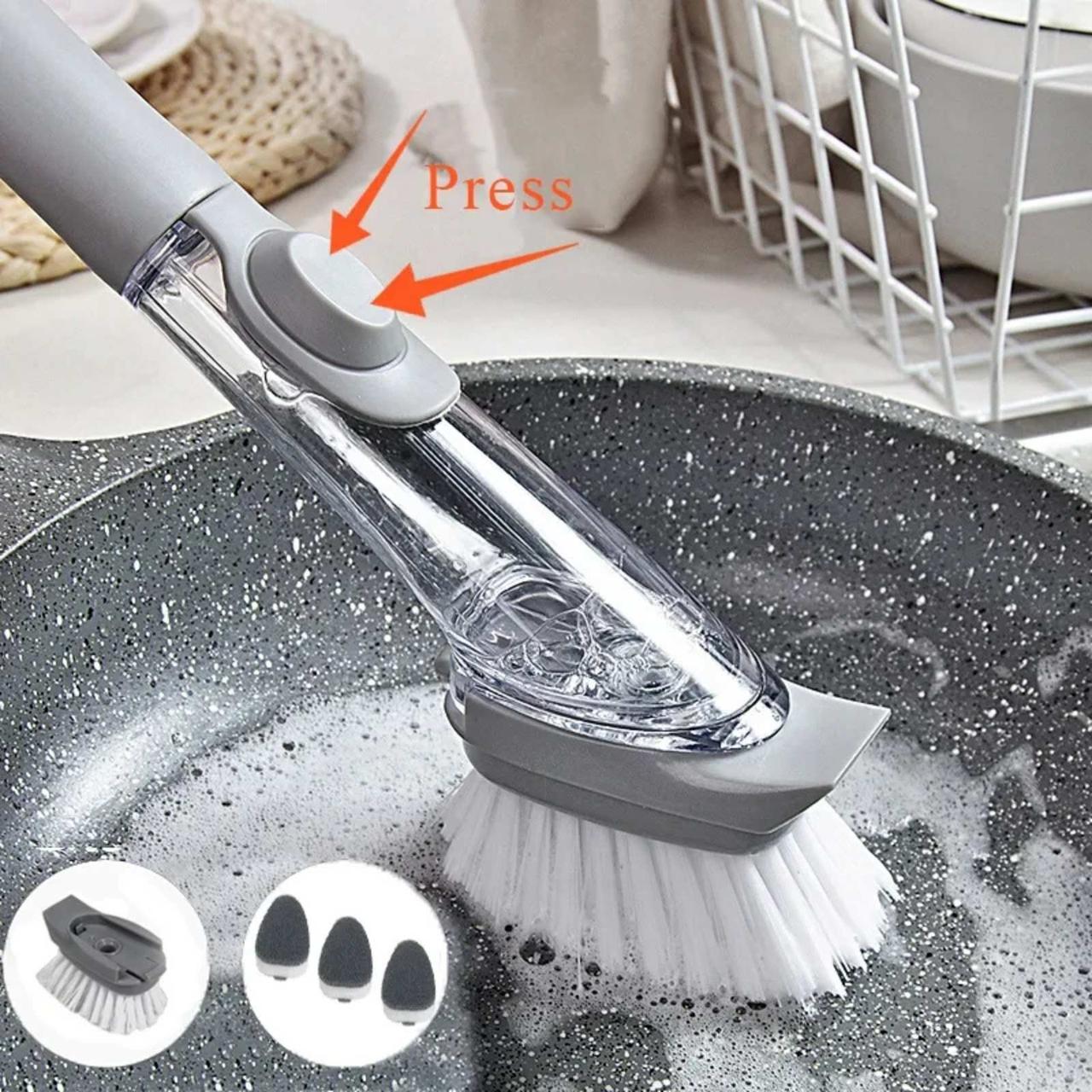 Щітка з дозатором для миття посуду Automatic Decontamination Wok Brush багатофункціональна з 4 насадками, фото 1