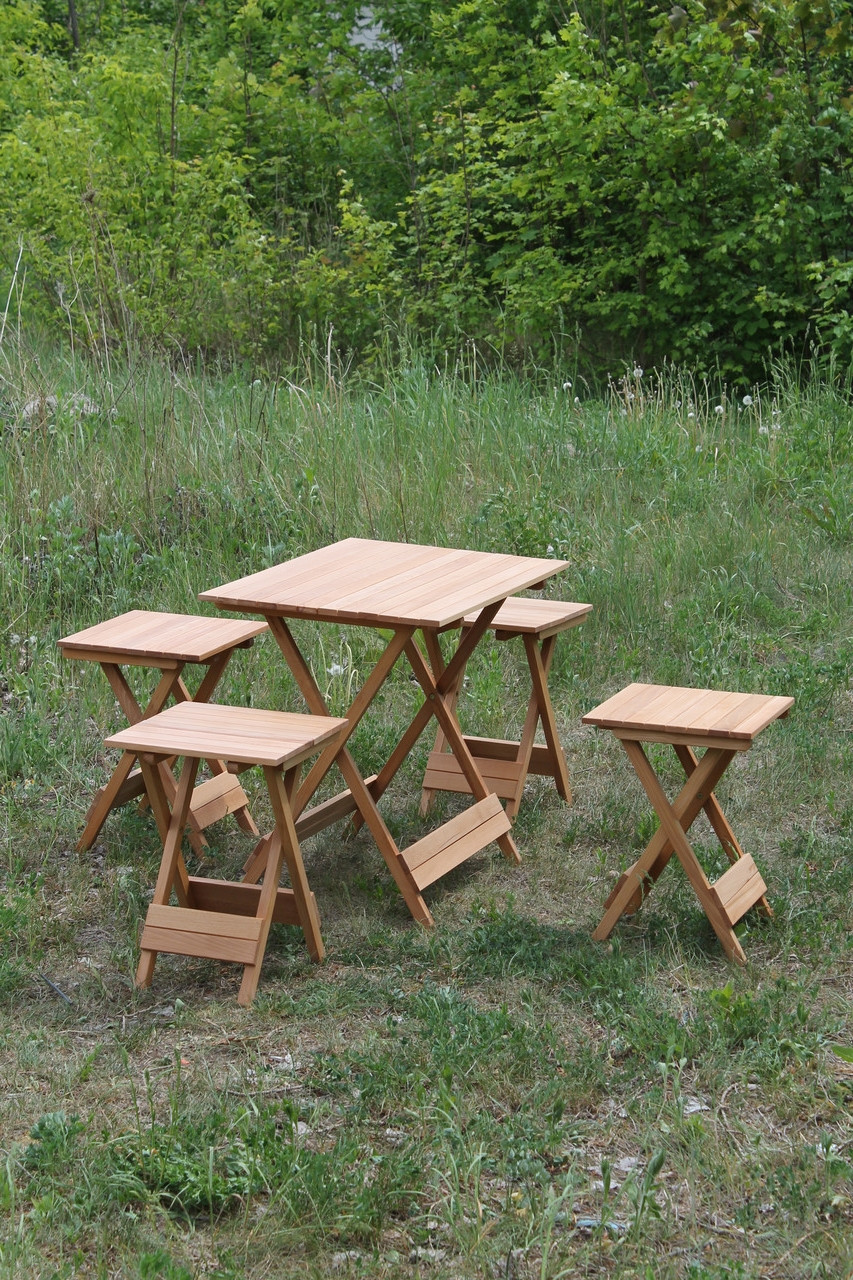 Розкладний дерев'яний столик для пікніка з 4 стільцями Квадратний
