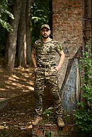 Комплект мужской тактический военный пиксель летний штаны с наколенниками Protect футболка с липучкой