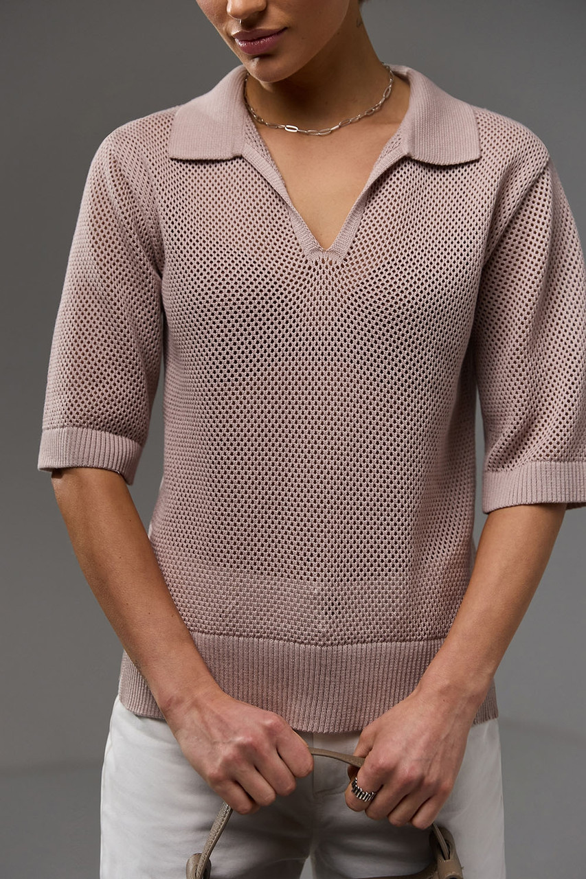 Джемпер сітка з коміром поло, модель 2729 Trikobakh, колір опал (бежевий), фото 1